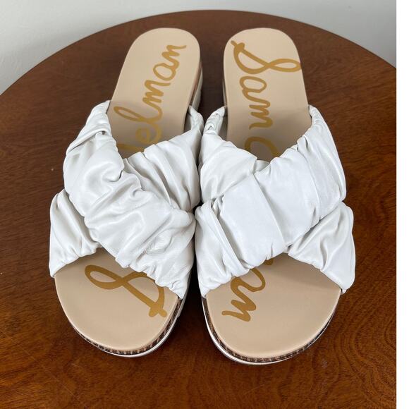 New Sam Edelman Aida Slide Sandals in White Leather Women's Size 10 - Picture 2 of 9